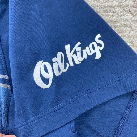 Under ARMOUR Golf Shirt Men 2XL Navy Blue Edmonton Oil Kings Hockey Activewear - Picture 2 of 12